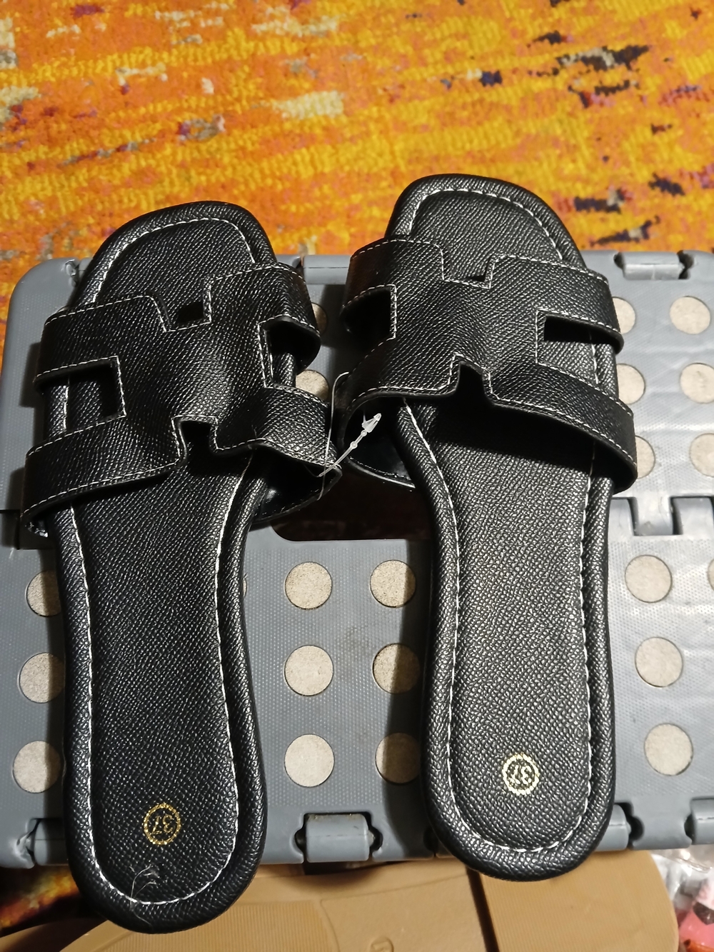 & Other Stories Black Textured Slide Sandals